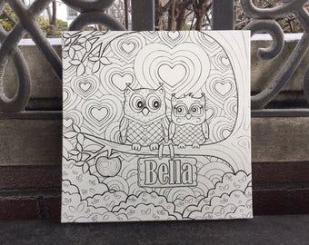 Personalized Owl Coloring Canvas: Handcrafted DIY Gift