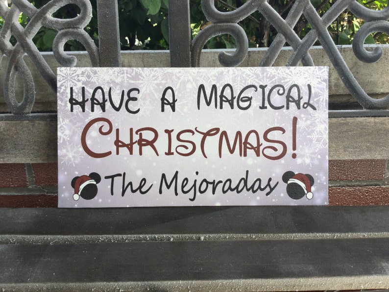 Personalized Disney Themed Sign Magical Holiday, Disney Handcrafted Gift or Decor Handcrafted Canvas, Four Sizes, Three Colors, Two Styles image 1