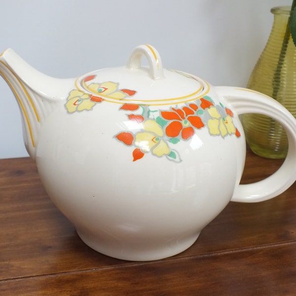 Vintage Teapot - Woods Ivory Ware 'Floretta' Art Deco Tea Pot - England - circa 1930's