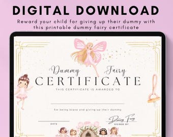 Certificado del Hada del Chupete / Recompensa por dejar el chupete / Recuerdo imprimible (Descarga digital)