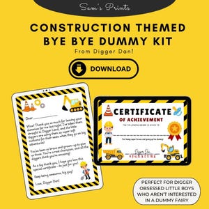 Dummy-fe för pojkar | Hejdå-dummy-intyg och brev från grävare Dan | Utskrivbart minnessak med byggtema | Redigerbar version