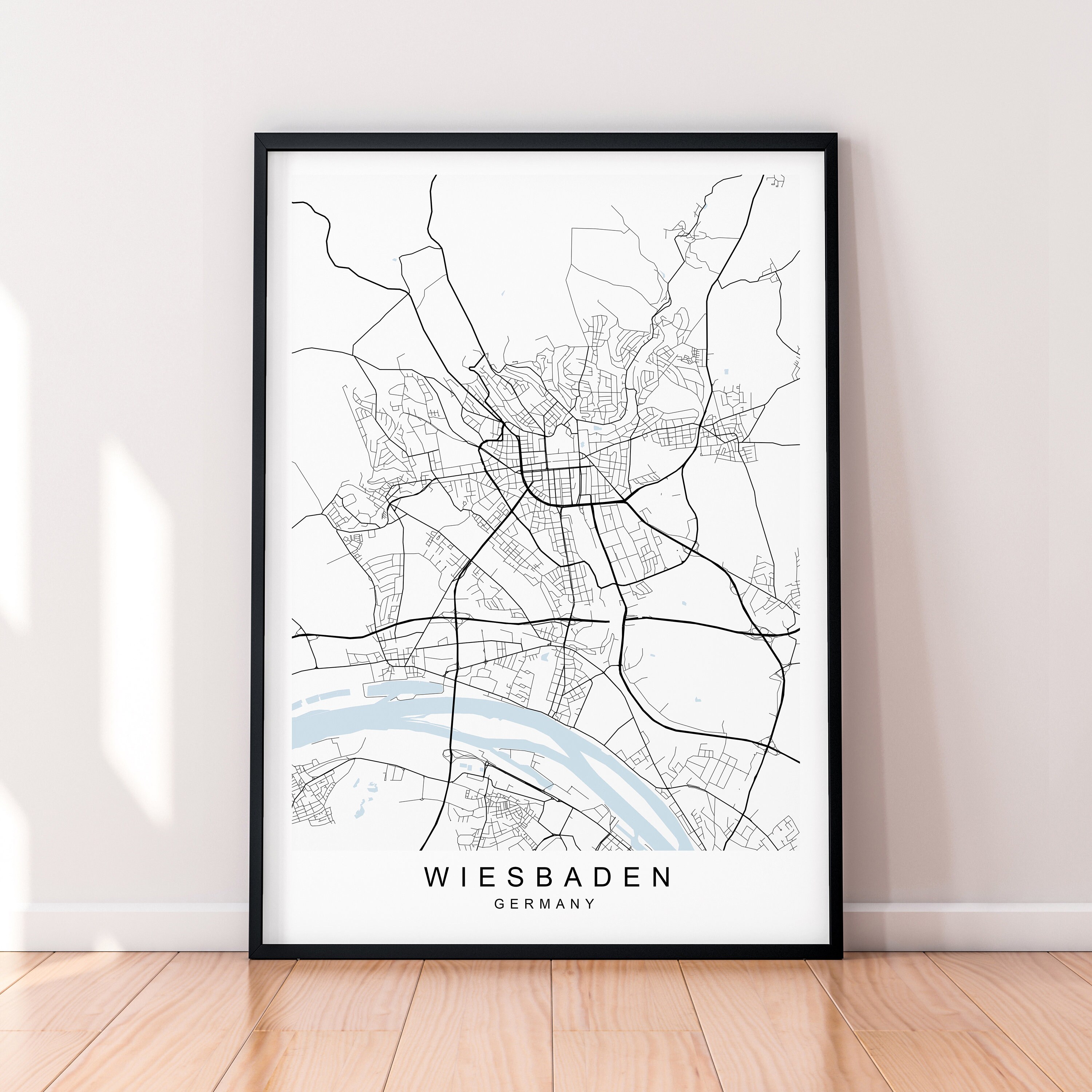 Mapa de la ciudad de Wiesbaden, póster impreso de Alemania, decoración minimalista para el hogar, póster de mapa de Alemania de Wiesbaden, Arte de la pared Decoración