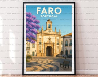 Faro Portugal Unframed Illustration Print Poster Art, Faro Wall Decor, Faro Travel Print, Faro Architecture Poster Artwork, Faro Print Art
