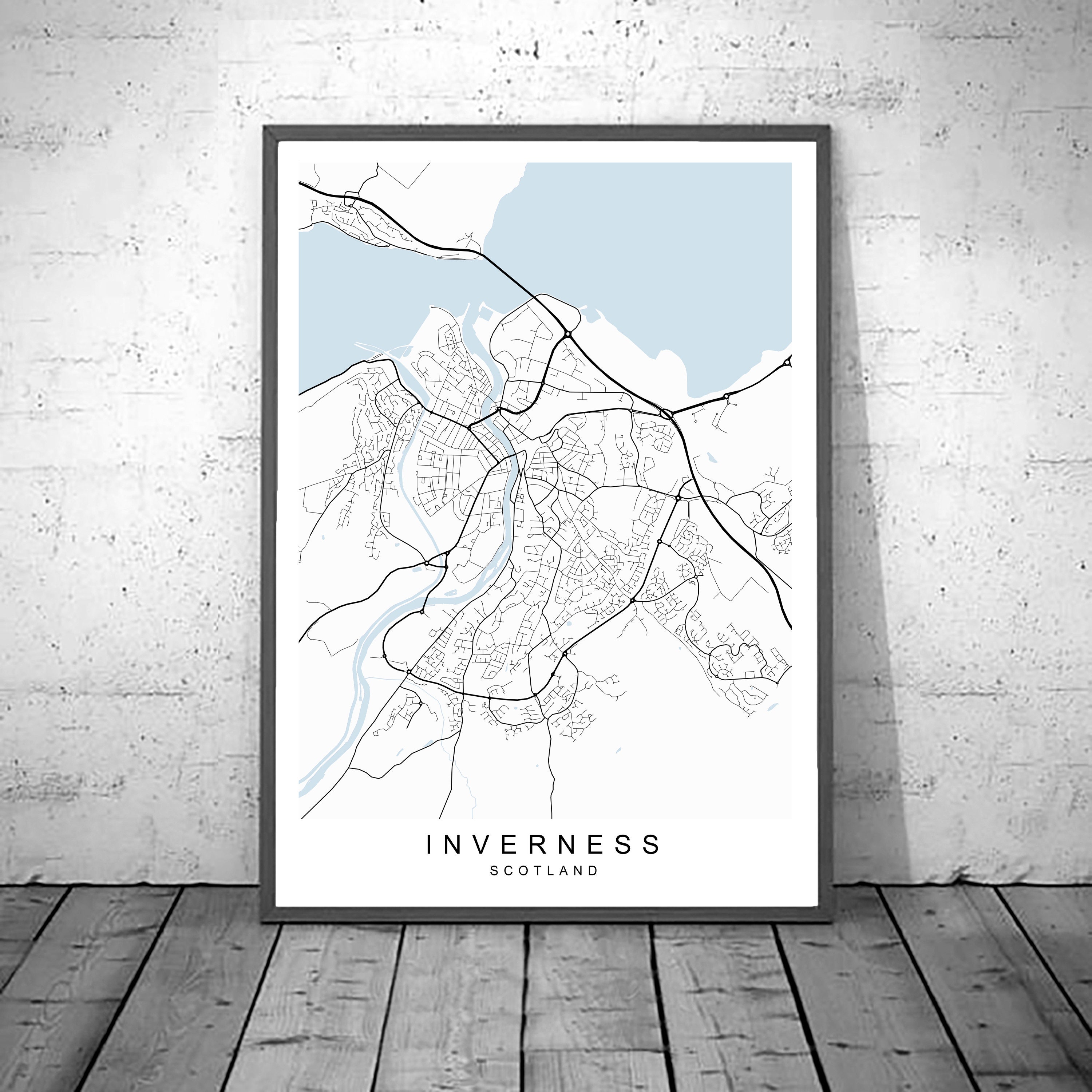 Inverness Map Scotland Print Poster Minimalist Home Decor Inverness City Town Map Scotland United Kingdom Map Poster Wall Art Decor