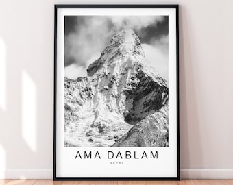 Ama Dablam Nepal Mountain Print Travel Poster Minimalist Home Travel Mountain Poster Wall Decor