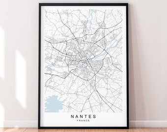 Nantes City Map France Print Poster Minimalist Home Decor Nantes France Town Map Poster Wall Art Decor