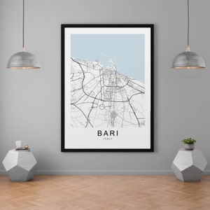 Mappa della città di Bari Italia Stampa minimalista Home Map Poster Wall Décor