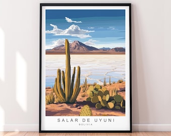 Salar de Uyuni Illustration Print Salar de Uyuni Salt Flat Poster Wall Art Gift Unframed Print