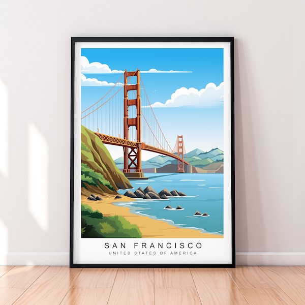 Impresión de viajes de San Francisco Puente Golden Gate de San Francisco en ilustración Arte Cartel Regalo Impresión sin marco