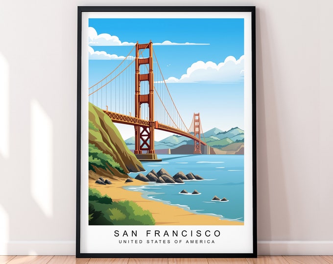 San Francisco Travel Print San Francisco Golden Gate Bridge At Illustration Art Poster Gift Unframed Print