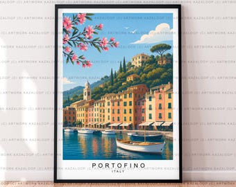Portofino Illustration Print Portofino Italian Riviera Poster Gift Unframed Print