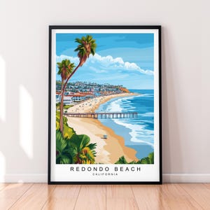 Redondo Beach Ilustracja Wydruk Redondo Beach Kalifornia Plakat Sztuka ścienna Prezent Wydruk bez ramki