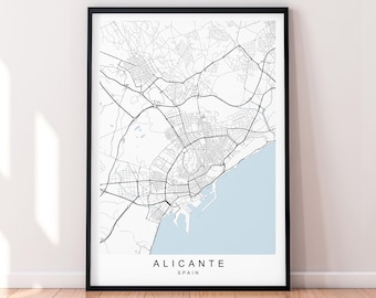 Alicante Map Print Poster Minimalist Home Decor Alicante Spain Map Poster Wall Art Decor