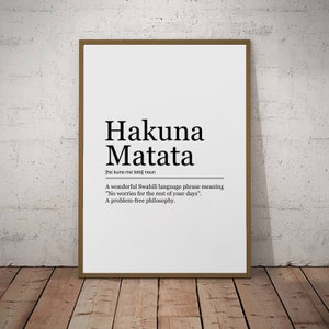 Hakuna Matata Printdefinitie poster muurkunst minimalistische cadeauprint