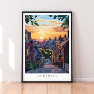 Montreal Sunset Street Travel Print Art Illustration Montreal Canada Poster Wall Art Gift Unframed Print