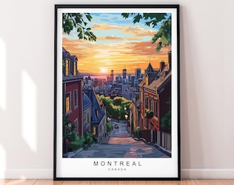 Montreal Sunset Street Travel Print Art Illustration Montreal Canada Poster Wall Art Gift Unframed Print