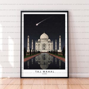 Illustrazione della notte di Agra, stampa senza cornice del tempio di Agra, India.
