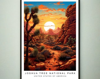 Joshua Tree National Park Sunset Illustration Print Joshua Tree National Park California Poster Gift Unframed Print