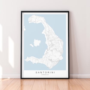 Santorini Map Print Santorini Island Griechenland Map Poster Wandkunst Geschenk Ungerahmter Druck