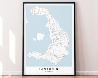 Impresión de mapa de Santorini, póster de mapa de la isla de Santorini, Grecia, arte de pared, regalo, impresión sin marco