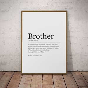 Brother Print Definition Family Poster Wall Art Minimalist Brother Gift Print