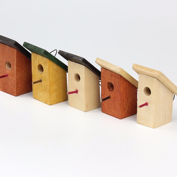 5pcs Birdhouses Real Birch Wood Hand Made Room House Garden Pendant Decorations Christmas Xmas Gift Present