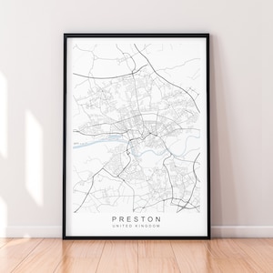 Preston City Angleterre carte impression affiche minimaliste Home Decor Preston Angleterre Royaume-Uni carte affiche Wall Art Decor