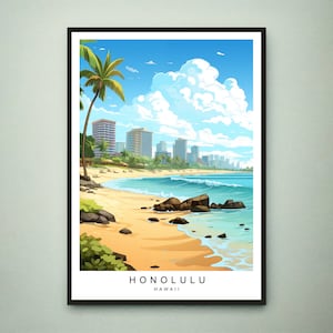 Stampa di viaggio di Honolulu Honolulu Hawaii Island Illustrazione Poster d'arte Regalo Stampa senza cornice