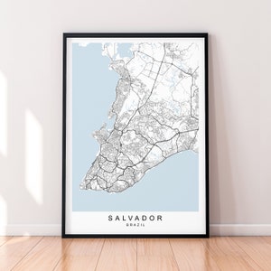 Póster con impresión del mapa de la ciudad de Salvador, decoración minimalista para el hogar, póster con el mapa de Salvador, Brasil, arte de pared para decoración