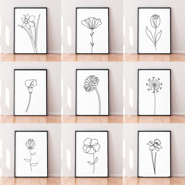 Flower Floral Print Poster Line Art Minimalist Unframed Home Décor Wall Art Prints