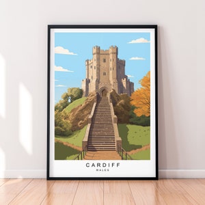 Cardiff Illustration Print Cardiff Castle Travel Art Poster Gift Unframed Print