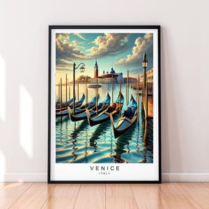 Illustrazione artistica del canale di Venezia, stampa di barche a Venezia, poster di barche a Venezia, regalo da parete, stampa senza cornice