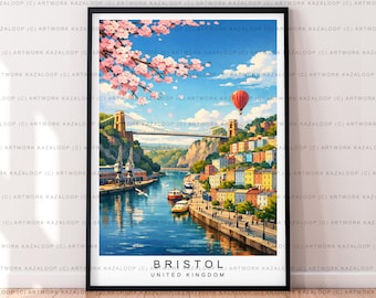 Bristol Bridge Travel Illustration Bristol Avon Poster Wall Art Gift Unframed Print
