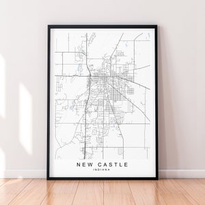 New Castle Indiana Karte Print Poster Minimalist Home Decor New Castle USA Karte Poster Wall Art Decor