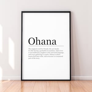 Ohana leuke print definitie poster muurkunst Ohana betekenis minimalistische cadeau print