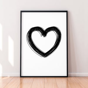 Stampa artistica con cuore in bianco e nero, poster da parete minimalista, stampa con cuore semplice, dimensioni 5x7", 8x10", 11x14", 12x16, A5, A4, A3