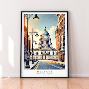 Belfast Irlanda del Nord Arte Viaggio Illustrazione Stampa Senza Cornice Municipio Tramonto Poster