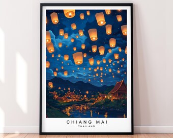 Chiang Mai Lanterns Art Print Illustration Chiang Mai Poster Wall Art Gift Unframed Print