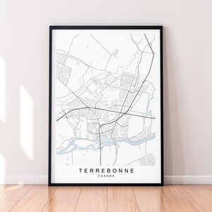 Affiche imprimée de carte de Terrebonne Décoration d'intérieur minimaliste Affiche de carte de Terrebonne Canada Art déco murale