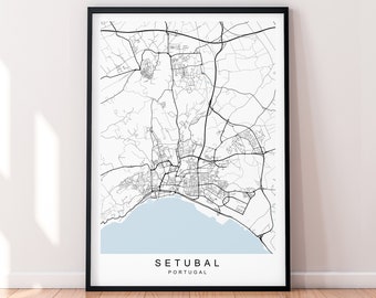 Setúbal City Map Portugal Print Minimalist Setubal Portugal Town Map Poster Wall Decor