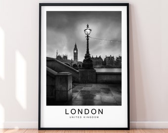London England Thames Night Print Minimalist Home Travel Poster Wall Decor
