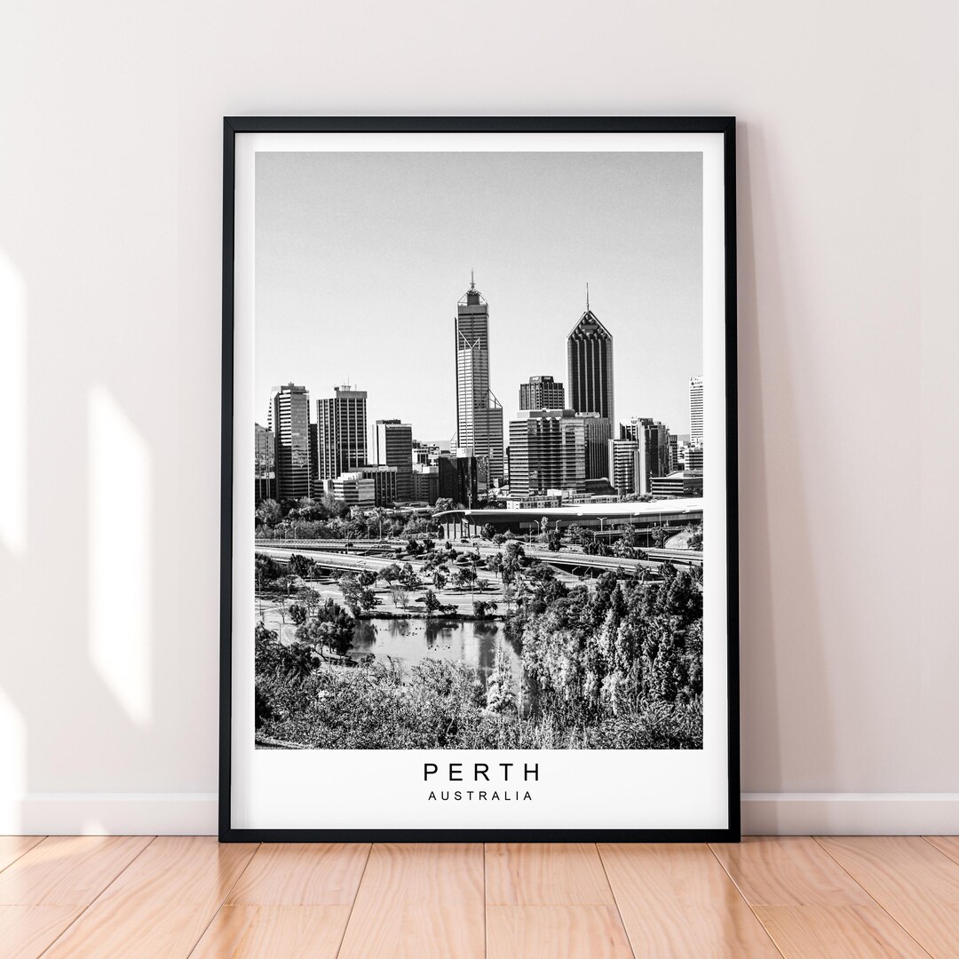 Perth Skyline Travel Illustration Print Perth Australia Poster Wall Art ...