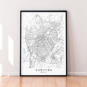 Cartaz impresso de mapa da cidade de Curitiba, decoração minimalista para casa, mapa de Curitiba, Brasil, arte de parede
