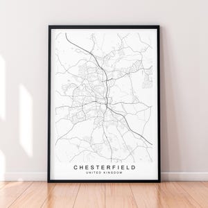 Chesterfield Map Print Illustration Chesterfield United Kingdom Map Poster Wall Art Gift Unframed Print