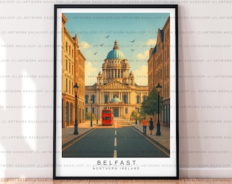 Belfast Northern Ireland Sunrise Art Travel Illustration Print Unframed City Hall Poster
