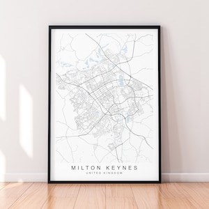 Milton Keynes City England Map Print Poster Minimalist Home Decor Milton Keynes England UK Map Poster Wall Art Decor