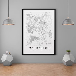 Marrakech Carte Maroc Ville Imprimer Minimaliste Accueil Carte Affiche Décoration Murale