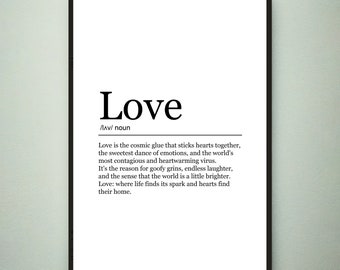 Love Fun Print Definition Poster Wall Art Love Meaning Minimalist Gift Print
