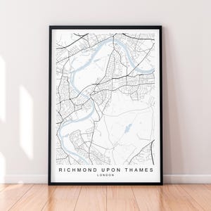 Richmond Borough of London Map Print Poster Minimalist Home London Richmond Upon Thames Borough Map Poster Wall Art Decor