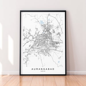 Aurangabad City India Kaart Print Poster Minimalistisch Home Aurangabad India Town City Map Poster Wall Art Decor